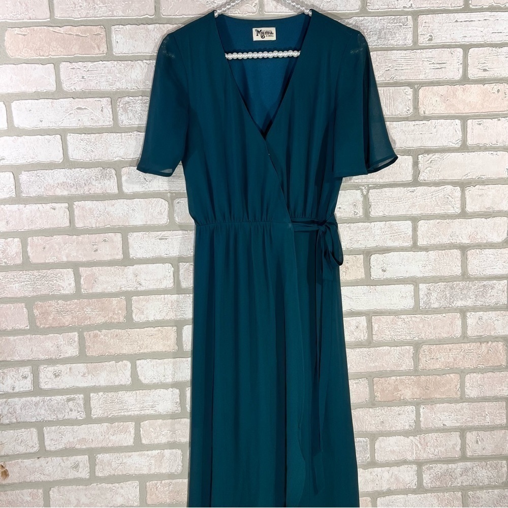 Show Me Your MuMu Sophia Wrap Dress in Deep Jade Chiffon Size XS - Picture 7 of 12